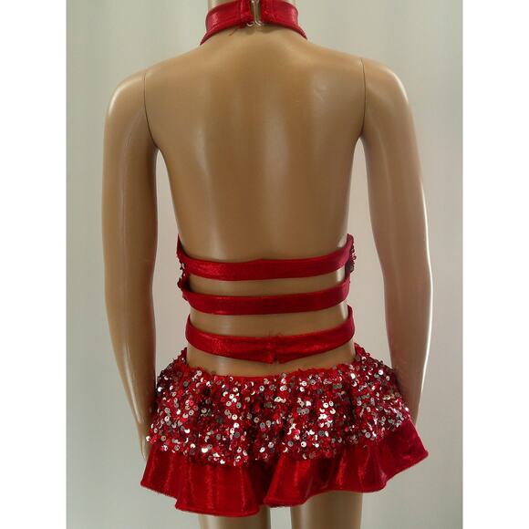 Dance Costume Medium Child Red Reverence Jazz Tap Clogging Ruffles Sequin Latin - Picture 5 of 7